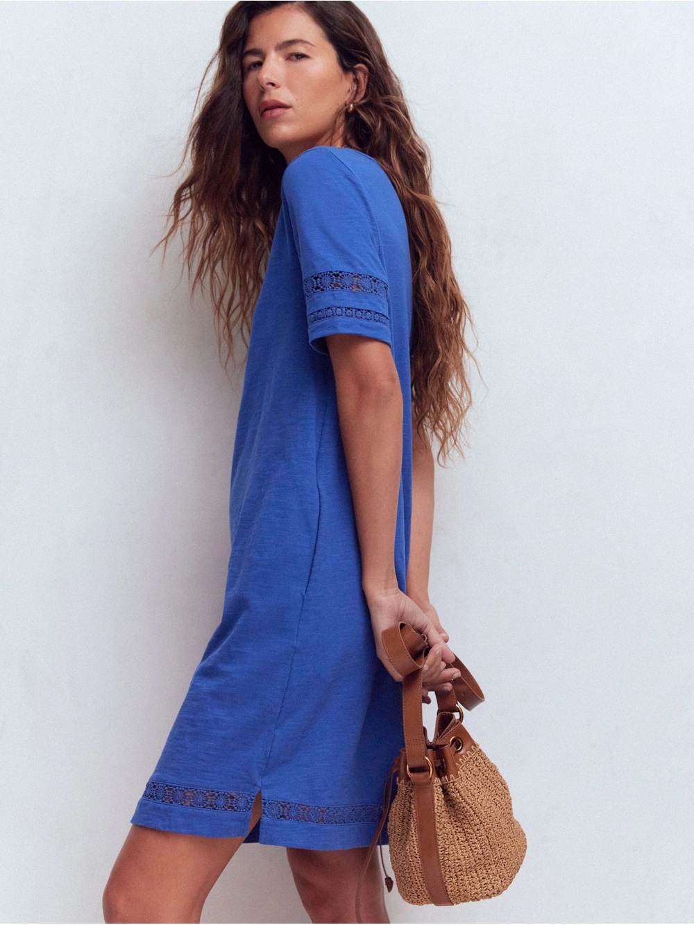 Boden Hattie Jersey T-Shirt Dress with Lace Details | Size 8 | Like New